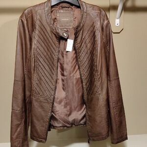 Maurices Brown Faux Leather Chevron-Panel Jacket